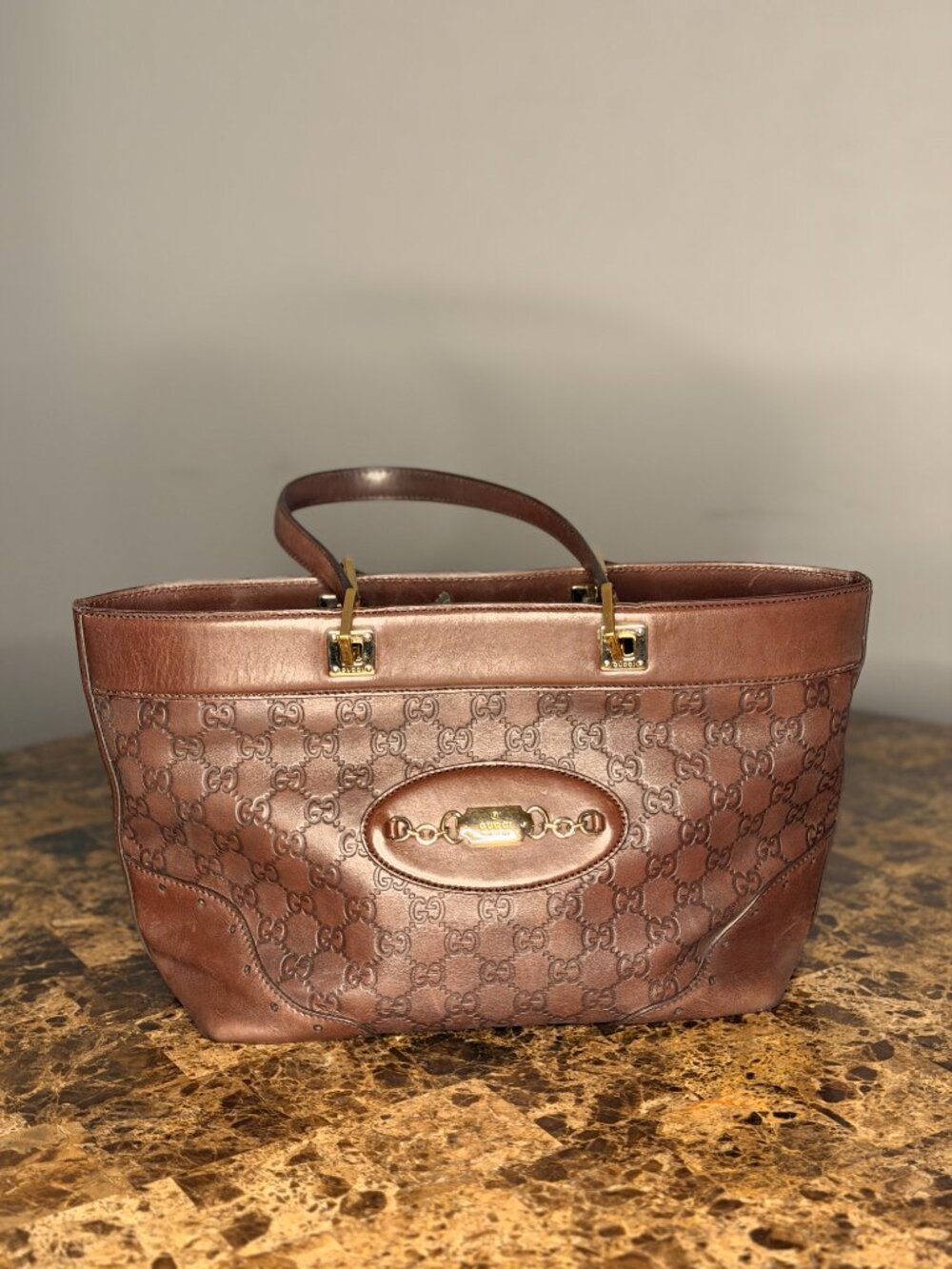 Gucci Brown Guccissima GG Monogram Leather Tote Bag